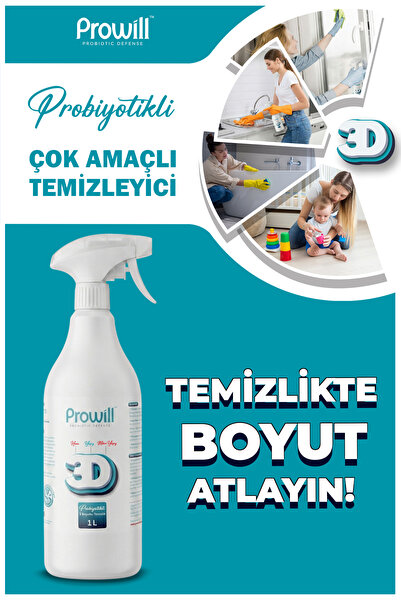 PROWİLL Çok Amaçlı Temizleyici Sprey 1 L | Probiyotikli 3 Boyutlu (Hava + Yüzey + Mikro Yüzey)