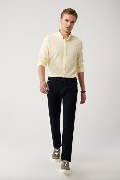 Avva Pantaloni de blugi pentru bărbați, albastru marin, lavabili, cu cusături, elastici, Berlin, slim fit, A41Y3511