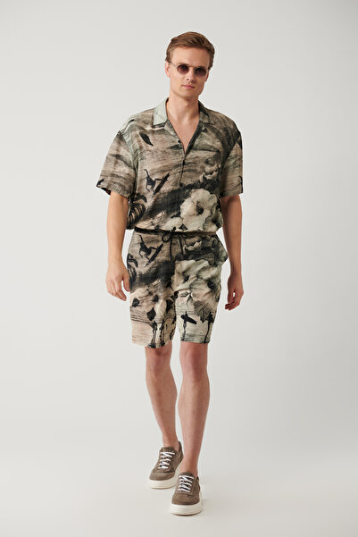 Avva Erkek Gri %100 Viskon Beli Lastikli Desenli Etenna Relaxed Fit Şort A41Y3734