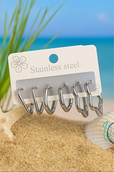 OCEANDESING طقم أقراط نسائية من الفولاذ المقاوم للصدأ بلون فضي مع أشكال متعدد...