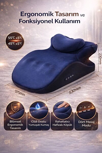 Brawi Premium Masaj Yastığı 2 Seviyeli Sıcak Kompres 3 Kademe Boyun/Sırt/Bel Destekli