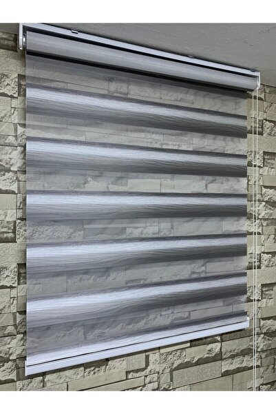 PERDECİNİZ Gri Renk Kırık Plise Zebra Perde (ETEK KISMI DÜZ) enxboy