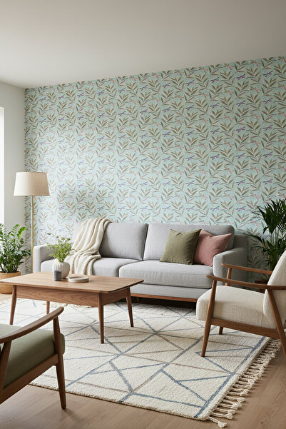 dreamwall Vintage Mavi Yaprak Desenli Duvar Kağıdı
