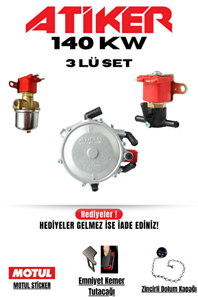ATİKER REGÜLATÖR 140 KW MUHTEŞEM 3 LÜ SET (REGÜLATÖR - GAZ KESİCİ - BENZİN KESİCİ) BEYİN
