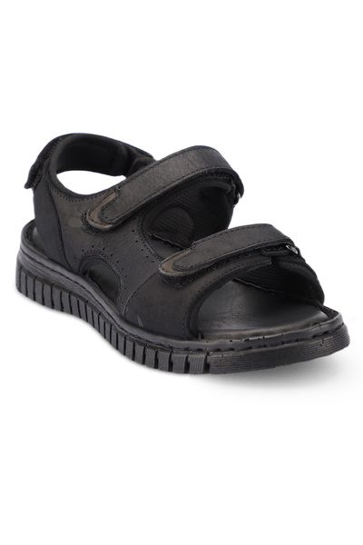 Forelli Paprika Hakiki Deri Comfort Ortopedik Kadın Sandalet SİYAH