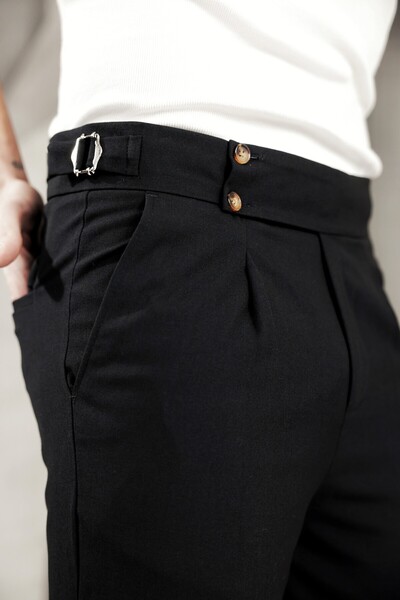 Gussi Sİyah Old Money Pileli Likralı Kumaş Pantolon