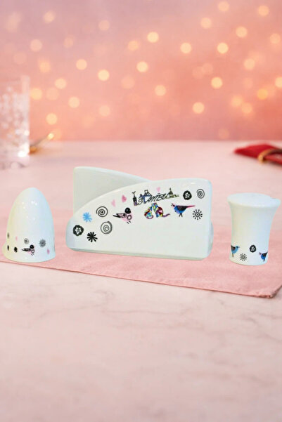 Cats By Luyano Porselen Tuzluk Biberlik Peçetelik 3'lü Set Istanbul Temalı Mu...