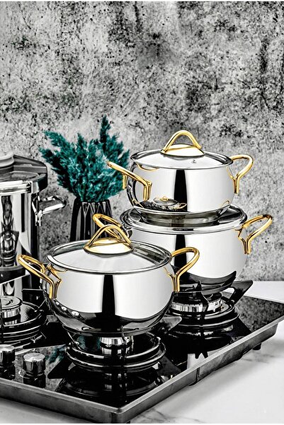 ÖZLİFE Anka 6 Parça Sade Gold Güveç Tencere Seti