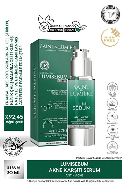 SAINT DE LUMIERE LUMISEBUM Akne,Siyah Nokta ve Leke Karşıtı,Sebum Dengeleyici Matlaştırıcı ve Nemlendirici Serum 30ml
