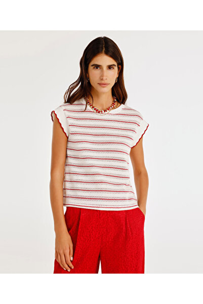 Yargıcı Kol Ucu Ribana Detaylı Bisiklet Yaka Kolsuz T-shirt