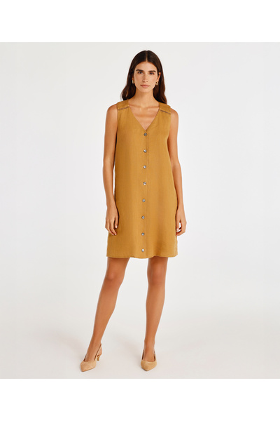 Yargıcı V Yaka Kolsuz Diz Üstü Elbise