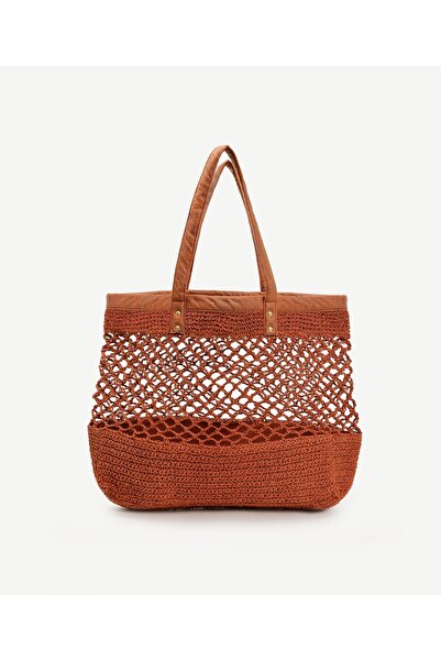 Yargıcı Faux Leather Detailed Braided Beach Bag