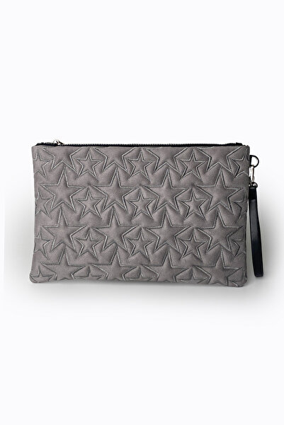 Ecrou حقيبة محفظة من جلد الغزال باللون الرمادي بنمط نجمة