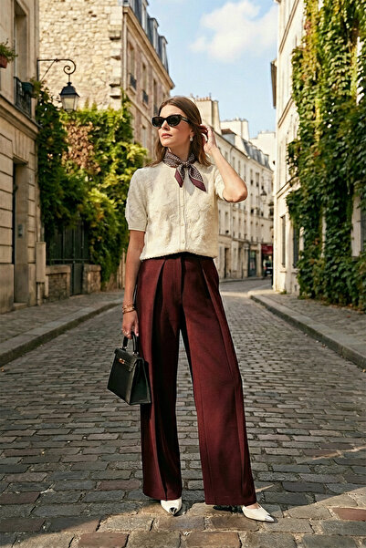 Lela Pantaloni cu picior lat, cu talie înaltă, cu detaliu cu pile, cu nasturi PANTALONI 68351133