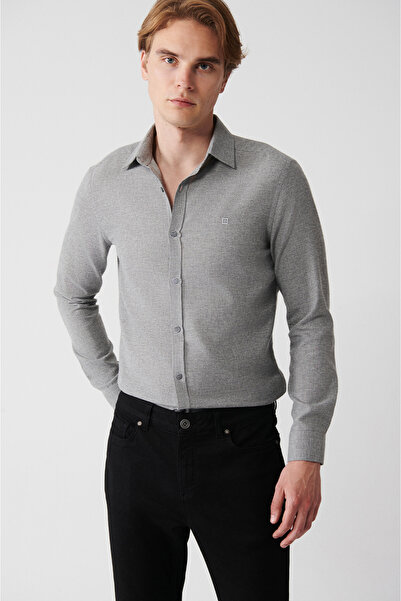 Avva Ανδρικό γκρι κλασικό γιακά πουκάμισο Easy-Iron βαμβακερό A32y2154