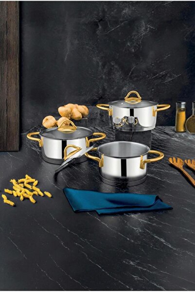 ÖZLİFE طقم أواني طهي NEO مكون من 6 قطع، ذهبي عادي