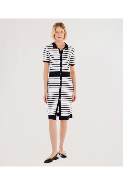 Yargıcı Gömlek Yaka Triko Elbise