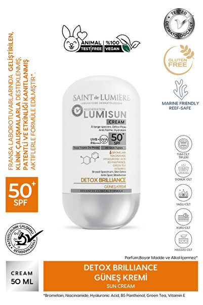 SAINT DE LUMIERE LUMISUN Detox Brilliance SPF 50+, 50 ml Güneş Kremi - Bromel...