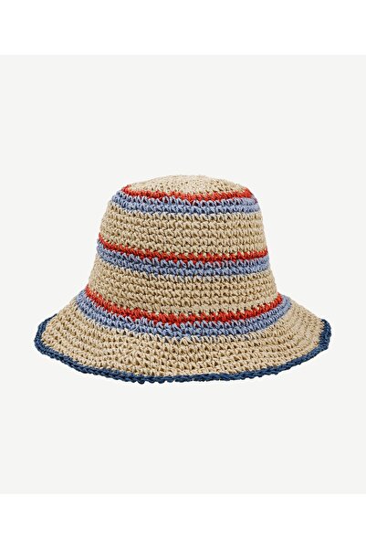 Yargıcı Renkli Çizgi Detaylı Hasır Şapka