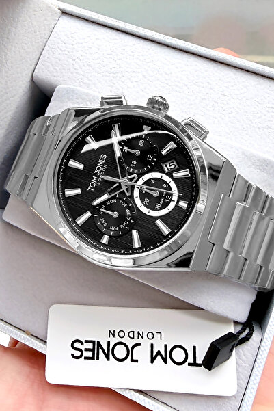 Tom Jones ساعة يد رجالية 3 اتم مقاومة للماء لون اسود سوار ستيل Cbk1069