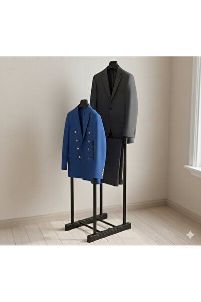 AsKamp Çift Askılıklı Dilsiz Uşak Elbise Askısı Siyah / Yükseklik Ayarlı