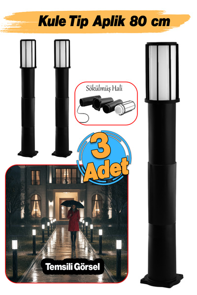 Badem10 (3 Pieces) Plastic Street Garden Lamp 80 cm Tower Type Lamp Lighting Garden Wall Luminaire E27 Lampholder Compatible