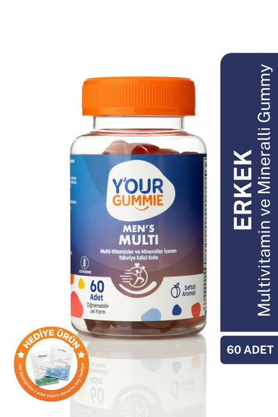 Y'our Gummies حلوى متعددة للرجال خاصة بهم 60 قطعة من الجينسنغ الكوري، الإنزيم المساعد Q10، المغنيسيوم، البيوتين، فيتامينات A/B/C/D3