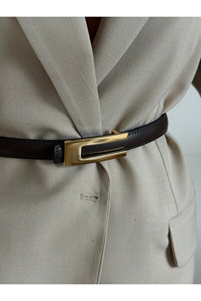 Fiori Hakiki Bombeli Deri Tasarım Tokalı Ince Kadın Kemeri, Ceket Kemeri, Göm...