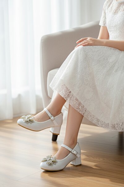 PATİK BEBE Girl's White Color Bow-Knot Short Heel Evening Shoes