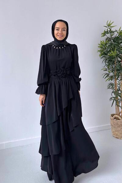 Ka Hijab Розова рокля с колан - черна