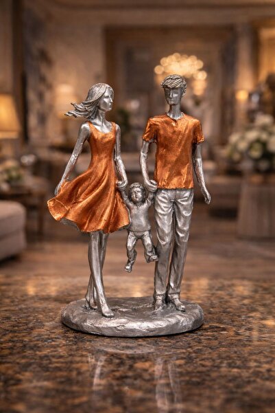 Doremcy Gümüş Gold Aile Biblo – Anne Baba Çocuk Figürlü Dekoratif Obje