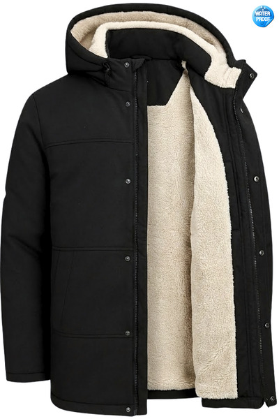 freemen Palton și haină și parka de iarnă cu glugă pentru bărbați, cu glugă, din lână neagră, rezistentă la apă și vânt