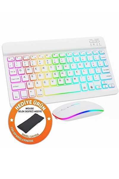 Zineets RGB Işıklı Kablosuz Bluetooth Klavye Mouse Seti Ultra Slim Tablet Telefon Windows Uyumlu