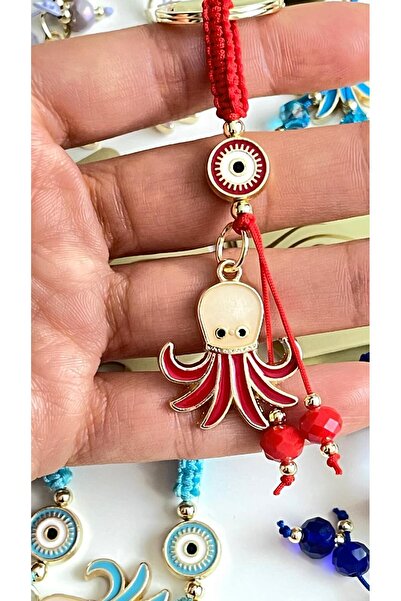 Cassime Red Octopus Gold Plated Evil Eye Keychain