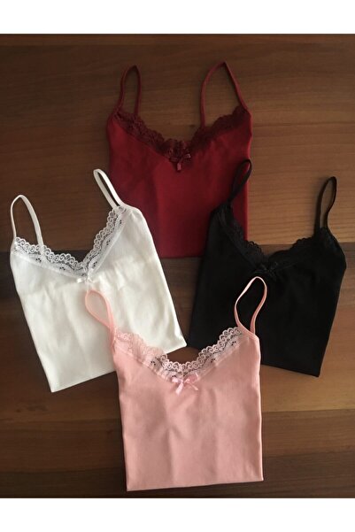 LEYNA BUTİK قميص داخلي نسائي من القطن والليكرا برقبة على شكل حرف V مكون من 4 قطع باللون الأزرق الداكن والأرجواني والأبيض والوردي