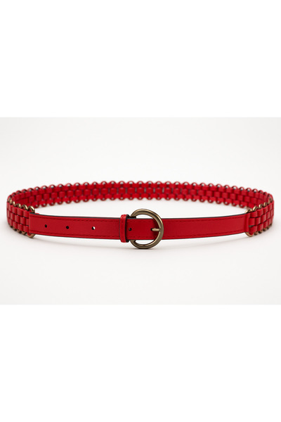 UCCELLO Women's Faux Leather Chain Braided Detailed Belt – Stylish and Trendy Model with Metal Rings