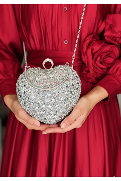Çanta Trend Geantă de seară cu 2 bretele, cu inimă de cristal argintiu pentru...