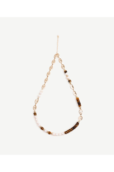 Yargıcı İnci Ve Dokulu Metal Detaylı Kolye