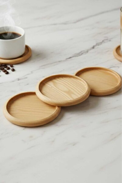 Ahşap Teslim Ahşap Dekoratif Bardak Altlığı kahve Fincan Atlığı- Çerezlik Bej...