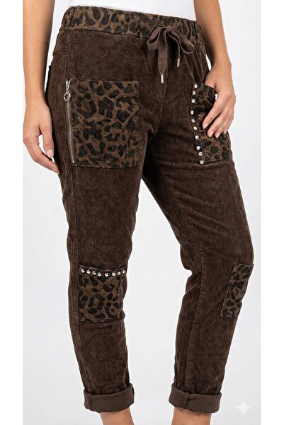 della moor Women's Brown Italian Velvet Pockets Leopard Patterned Stone L Str...