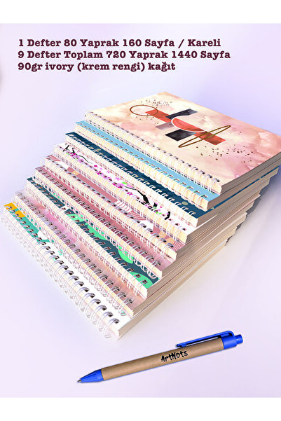 ArtNots A5 9'lu Defter Seti ( 15x21cm ) Kareli