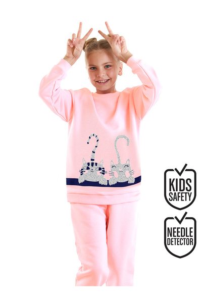 Denokids Çizgili Dostlar Kız Çocuk Pembe Eşofman Takım