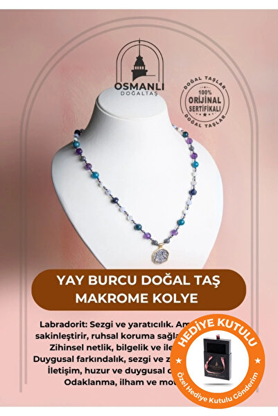 OSMANLI DOĞAL TAŞ Yay Burcu Enerjisine Özel Gerçek Doğal Taş El Yapımı Kutulu Hediyelik Sertifikalı Burç Kolyesi