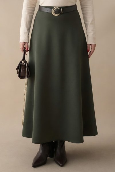 InStyle Fusta Scuba Khaki cu talie elastică