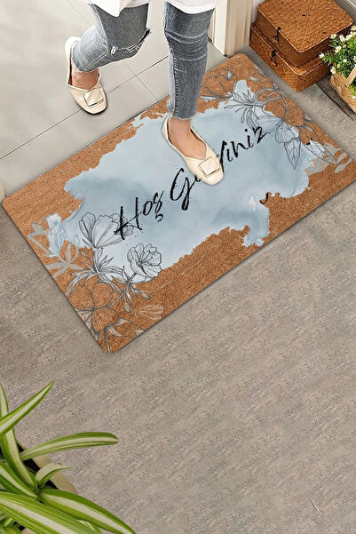 Valerine Life Black Pen Poppy Blue Color Welcome Covoraș pentru ușă 45x70cm