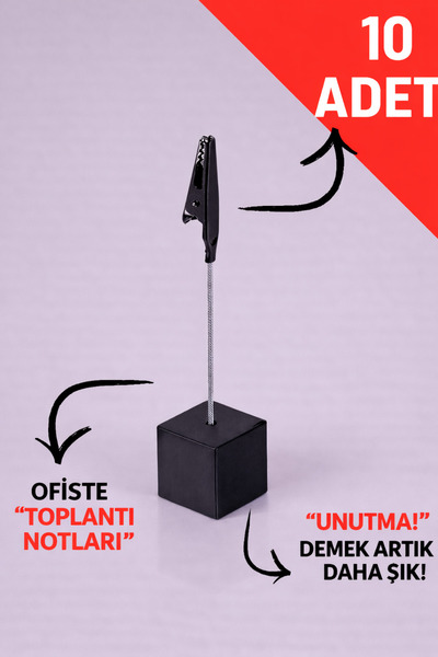 Tulparmekanik 10'lu Metal Not Tutucu Metal Kıskaçlı Notluk Siyah Masaüstü Not...