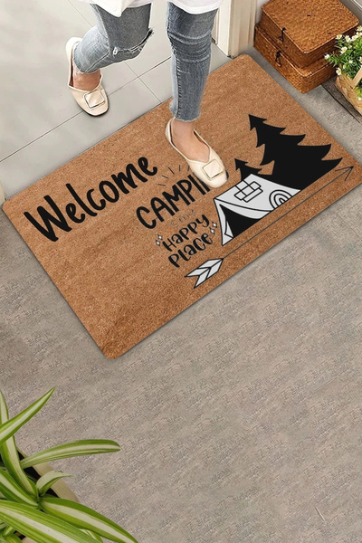 Valerine Life سجادة أمامية للباب بتصميم Happy Camp مقاس 45 × 70 سم
