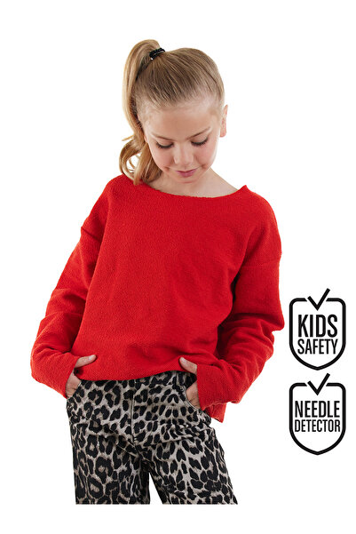 Denokids Crop Top Kız Çocuk Kırmızı Sweatshirt