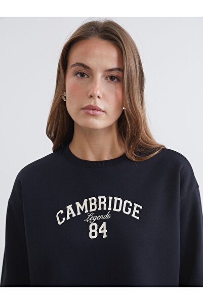 LC Waikiki Black Cambridge Printed Oversized Women's Sweatshirt