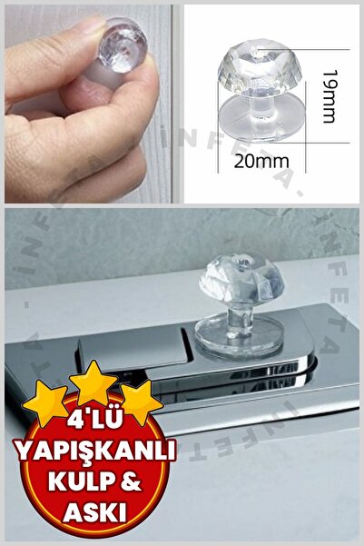 İnfeta 4 Adet Kendinden Yapışkanlı Çekmece Dolap Mobilya Kulpu Kristal Askı